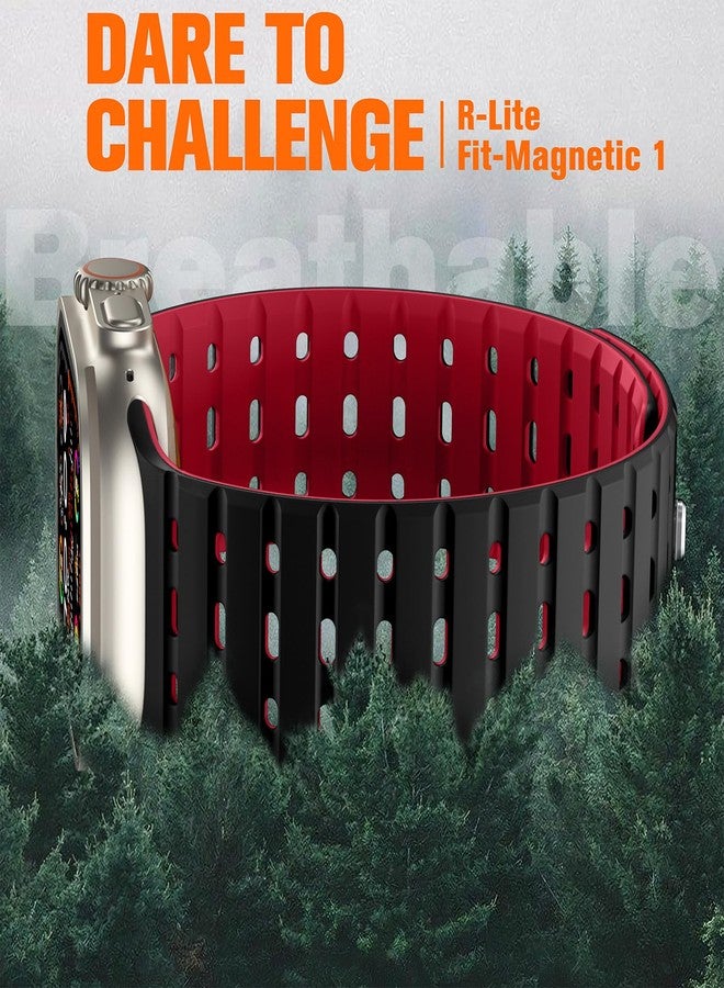 Bandletic Magnetic Band Compatible with Apple Watch Strap - 45mm 44mm 42mm 49mm, Soft Silicone Sport Strap for Apple Watch Ultra 2/SE/iWatch Series 9 8 7 6 5 4 3 2 1 Ultra for Women Men, Black Red - Image 2