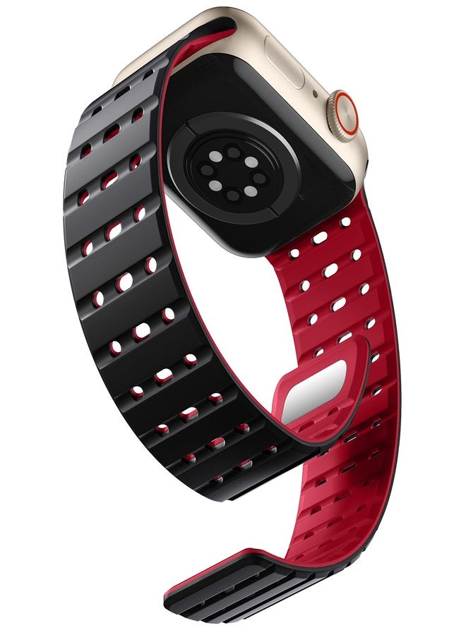 Bandletic Magnetic Band Compatible with Apple Watch Strap - 45mm 44mm 42mm 49mm, Soft Silicone Sport Strap for Apple Watch Ultra 2/SE/iWatch Series 9 8 7 6 5 4 3 2 1 Ultra for Women Men, Black Red - Image 1