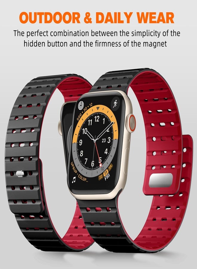 Bandletic Magnetic Band Compatible with Apple Watch Strap - 45mm 44mm 42mm 49mm, Soft Silicone Sport Strap for Apple Watch Ultra 2/SE/iWatch Series 9 8 7 6 5 4 3 2 1 Ultra for Women Men, Black Red - Image 3