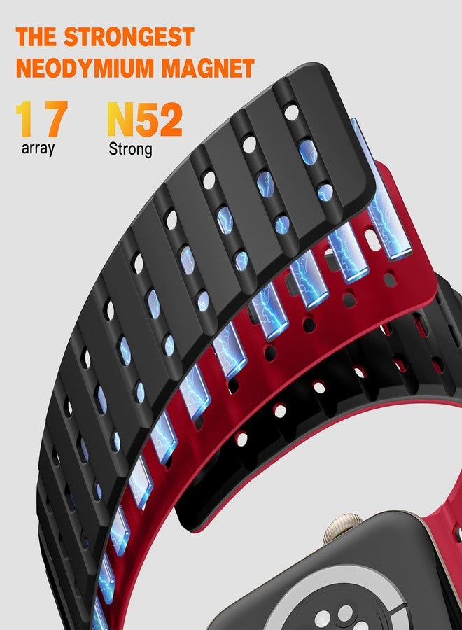 Bandletic Magnetic Band Compatible with Apple Watch Strap - 45mm 44mm 42mm 49mm, Soft Silicone Sport Strap for Apple Watch Ultra 2/SE/iWatch Series 9 8 7 6 5 4 3 2 1 Ultra for Women Men, Black Red - Image 4