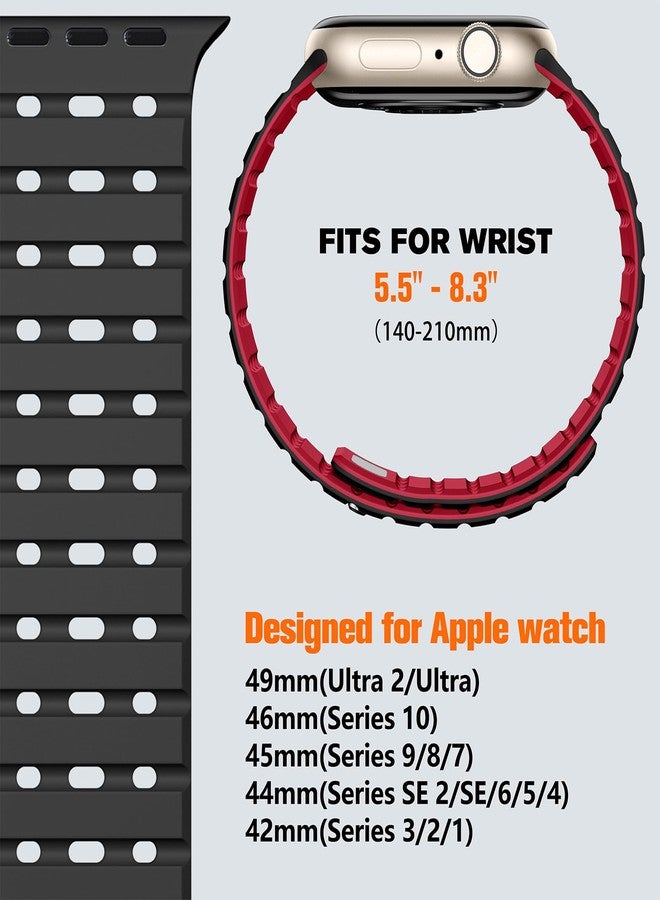 Bandletic Magnetic Band Compatible with Apple Watch Strap - 45mm 44mm 42mm 49mm, Soft Silicone Sport Strap for Apple Watch Ultra 2/SE/iWatch Series 9 8 7 6 5 4 3 2 1 Ultra for Women Men, Black Red - Image 5