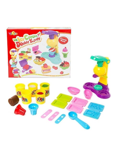 Double Twister Ice Cream Modeling Clay Machine Toy Set Realistic and Entertaining Educational Toys for Kids Multicolor with Putty and Molds Made of High Quality Materials