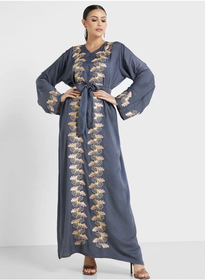hayas closet Embroidered Belted Jalabiya