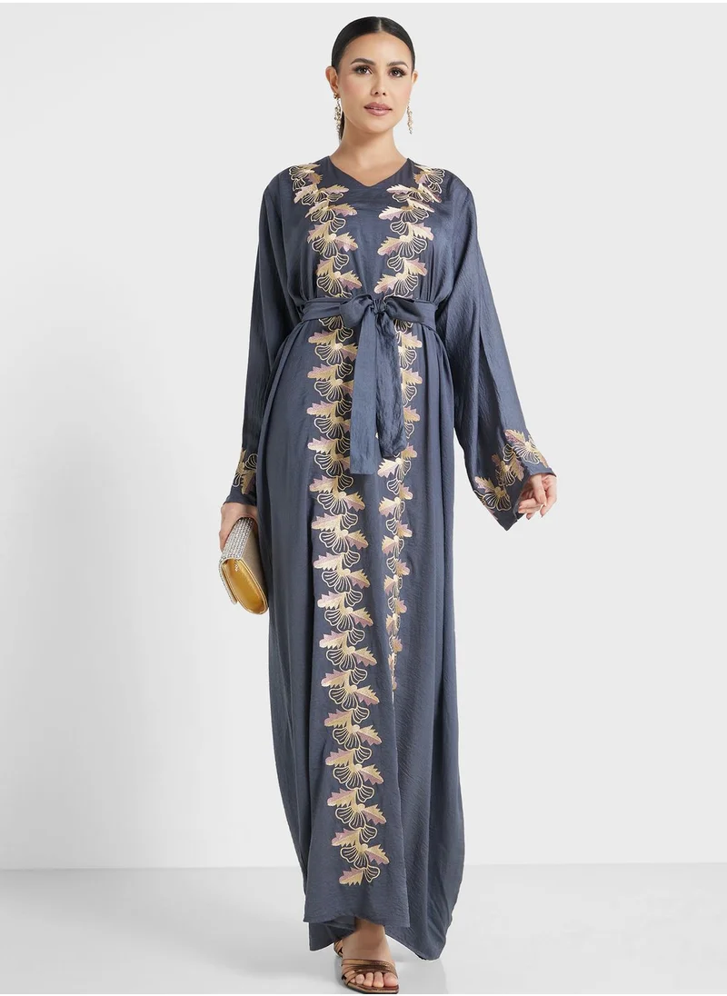 hayas closet Embroidered Belted Jalabiya