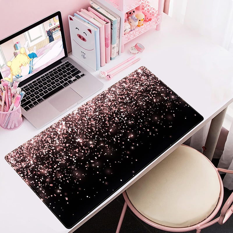 Mechanical Cattle Rose Gold Glitter Black Extended Mouse Pad XXL 31.5 x 15.7 Inch Gaming Accessory for Women - Image 5
