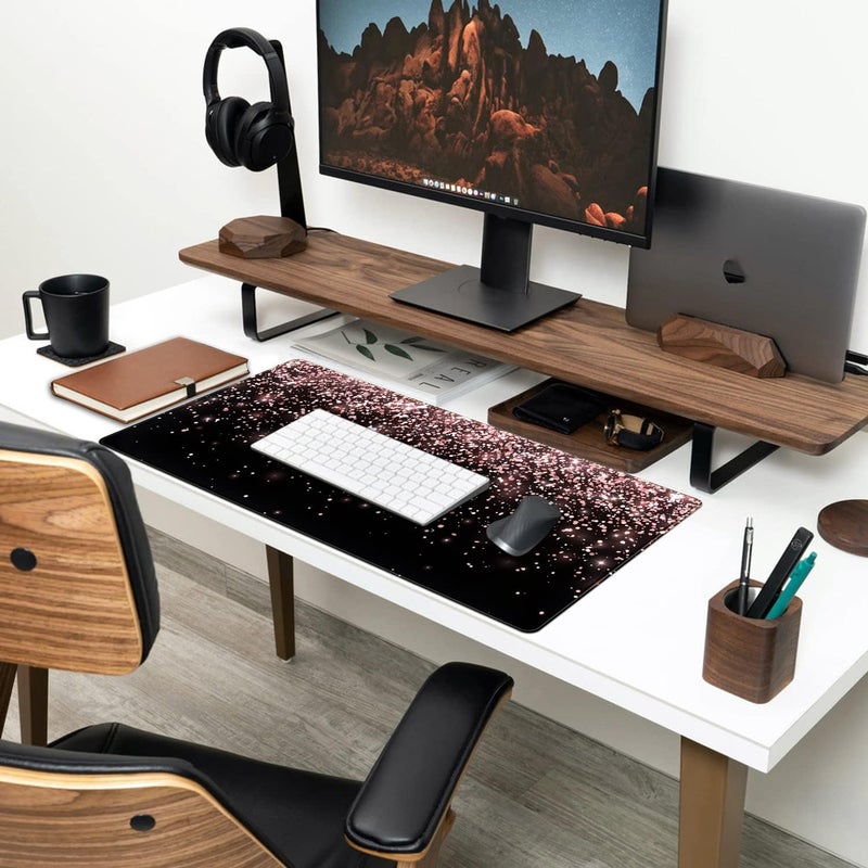 Mechanical Cattle Rose Gold Glitter Black Extended Mouse Pad XXL 31.5 x 15.7 Inch Gaming Accessory for Women - Image 3