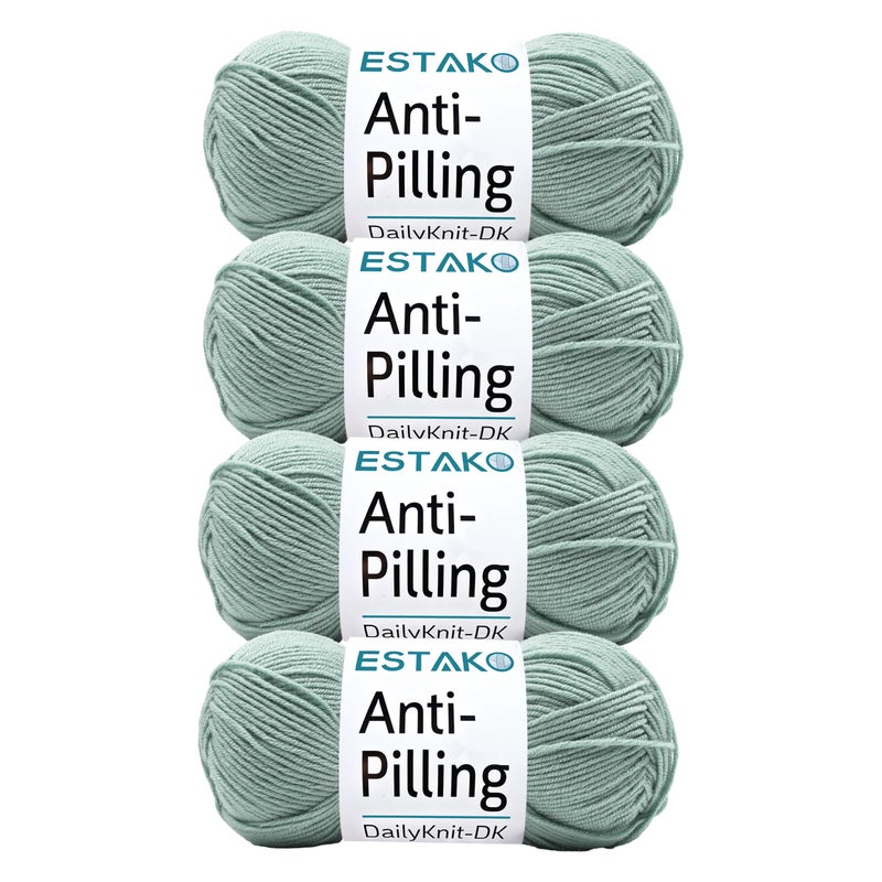 Estako DailyKnit-DK - (4 Skeins Pack) - 100% Anti-Pilling Acrylic Yarn - Soft DK Light Weight #3 - (4 x 3.52 oz / 4 x 273 yds) - for Knitting & Crocheting (80004 - Mint Green) - Image 1