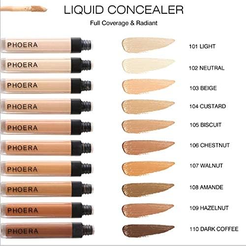 Phoera AQUAPURITY PHOERA Liquid Concealer Full Coverage Makeup Face Moisturizer Foundation Conceal Under Eye Dark Circles Cruelty Free 109 Hazelnut - Image 3