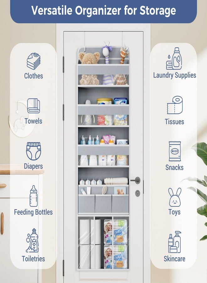 COOLBEBE Over the Door Organizer, 5-Shelf Door Organizer Hanging with 3 in 1 Movable Caddy, Heavy-Duty Behind the Door Storage for Nursery Bathroom Bedroom Closet and Baby Essentials (Grey) - Image 4