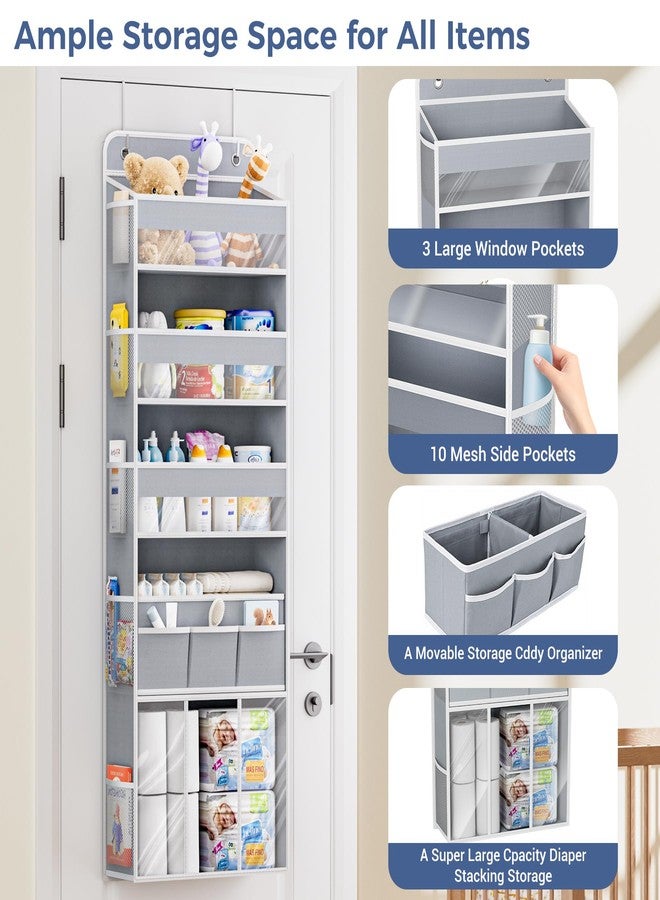 COOLBEBE Over the Door Organizer, 5-Shelf Door Organizer Hanging with 3 in 1 Movable Caddy, Heavy-Duty Behind the Door Storage for Nursery Bathroom Bedroom Closet and Baby Essentials (Grey) - Image 3