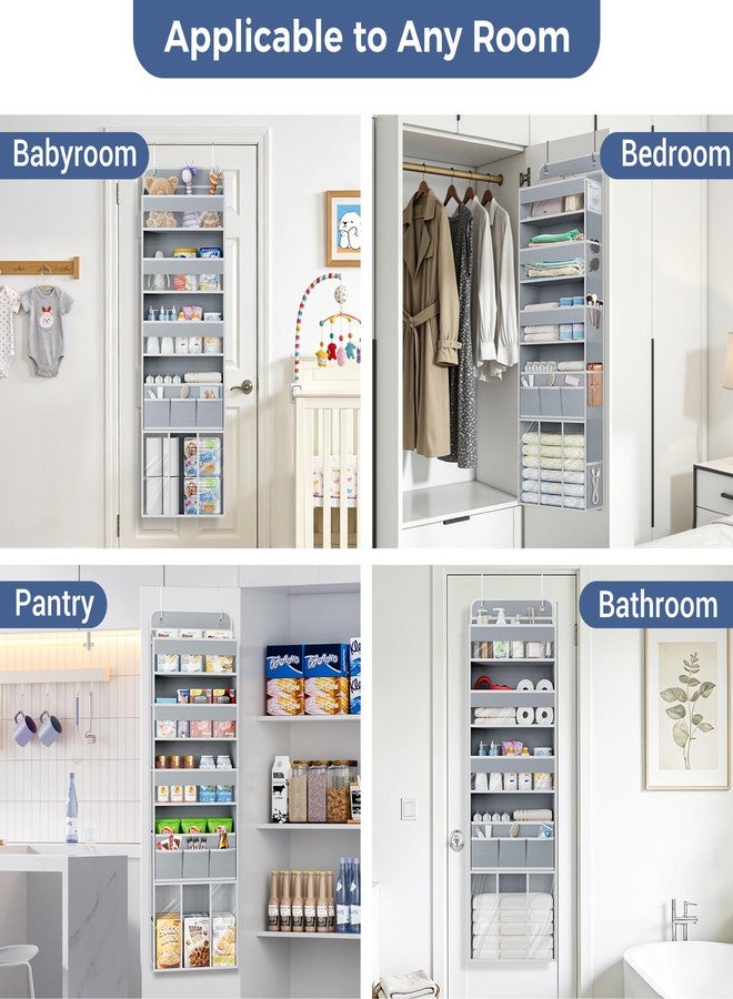 COOLBEBE Over the Door Organizer, 5-Shelf Door Organizer Hanging with 3 in 1 Movable Caddy, Heavy-Duty Behind the Door Storage for Nursery Bathroom Bedroom Closet and Baby Essentials (Grey) - Image 2