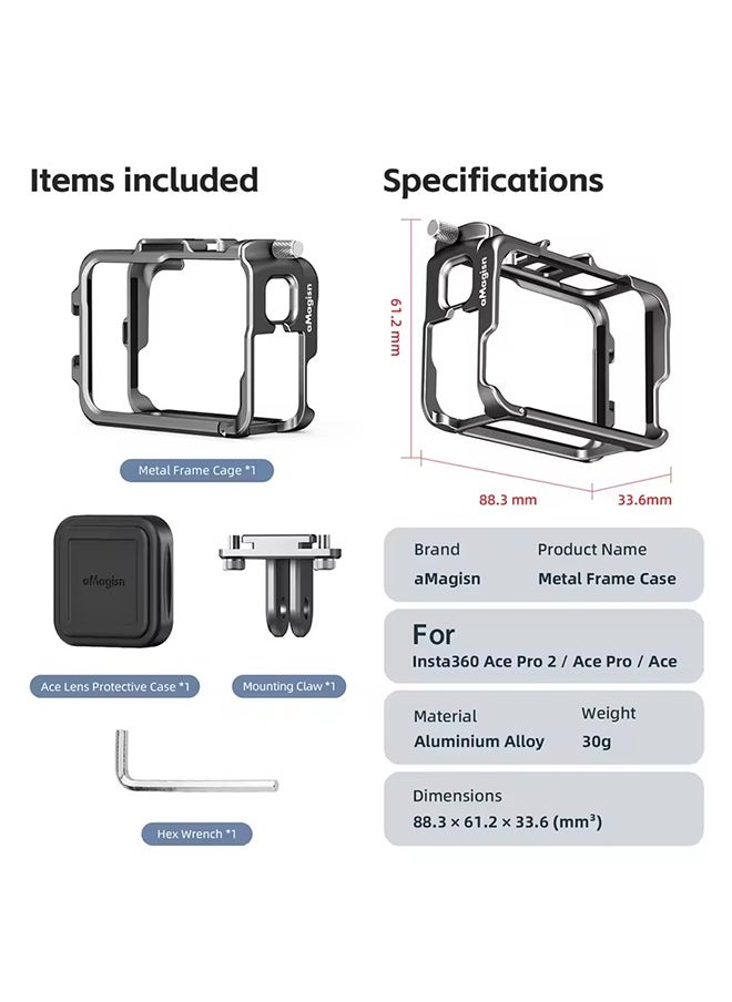 aMagisn AMAGISN Metal Frame Cage For Insta360 Ace Pro2 Metal Protective Housing Case Black  - Image 5