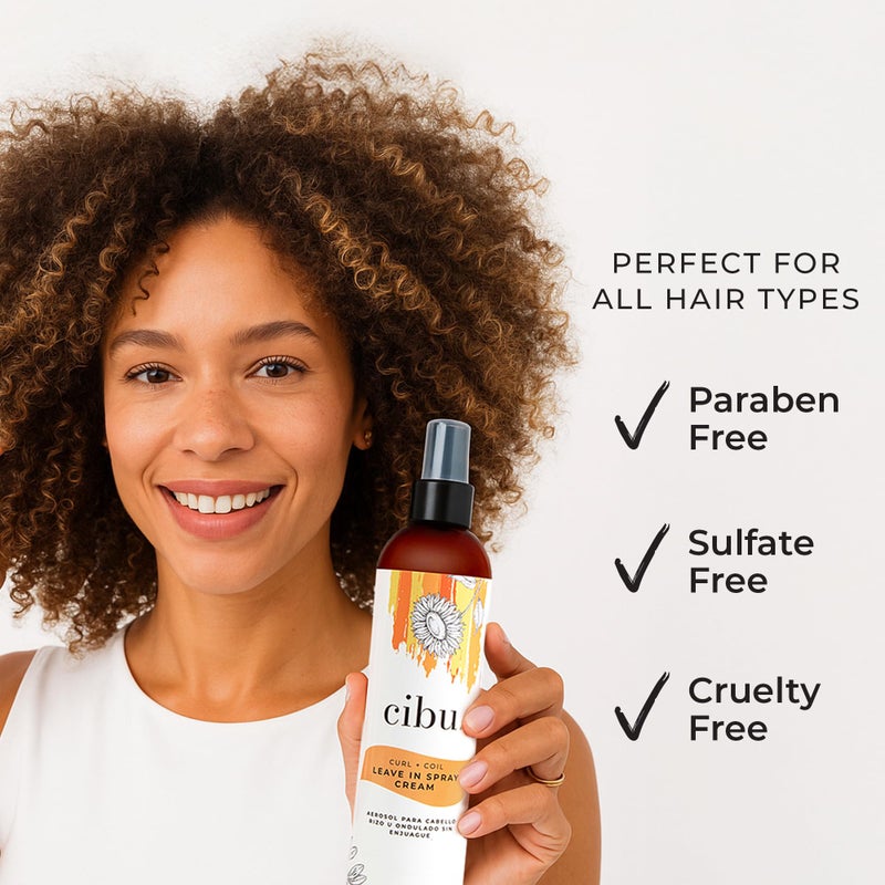 CIBU Curl + Coil Leave In Spray Cream, 8oz - Hair Detangler Spray for Women to Revitalize & Activate Curls and Coils - With Aloe to Replenish Moisture, Jojoba & Sunflower Seed Oil for Frizz Control - Image 3