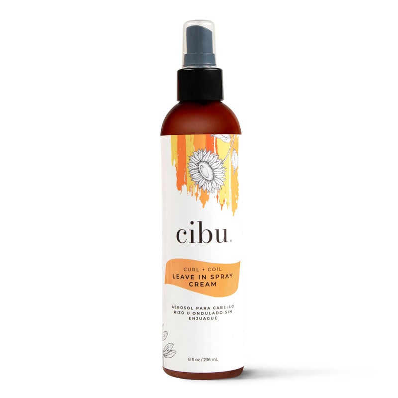 CIBU Curl + Coil Leave In Spray Cream, 8oz - Hair Detangler Spray for Women to Revitalize & Activate Curls and Coils - With Aloe to Replenish Moisture, Jojoba & Sunflower Seed Oil for Frizz Control - Image 1
