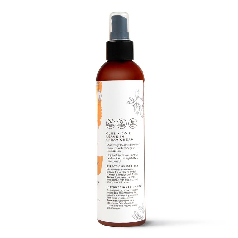 CIBU Curl + Coil Leave In Spray Cream, 8oz - Hair Detangler Spray for Women to Revitalize & Activate Curls and Coils - With Aloe to Replenish Moisture, Jojoba & Sunflower Seed Oil for Frizz Control - Image 2