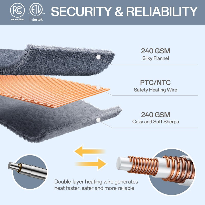 ceamorfco Heated Blanket Electric Full Size with 8 Heat Levels & 10 Time Settings, Heating Blanket with Flannel & Sherpa for Bed, Full Body, Couch, Home Office Use, Machine Washable, Warm Gift (Grey 72"x84") - Image 5