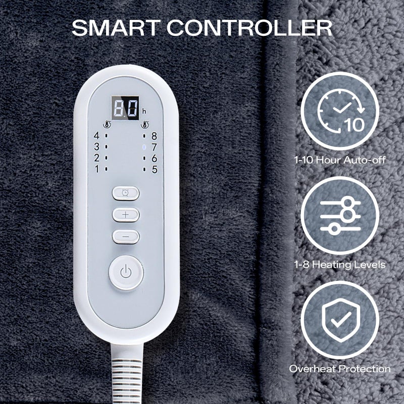 ceamorfco Heated Blanket Electric Full Size with 8 Heat Levels & 10 Time Settings, Heating Blanket with Flannel & Sherpa for Bed, Full Body, Couch, Home Office Use, Machine Washable, Warm Gift (Grey 72"x84") - Image 4