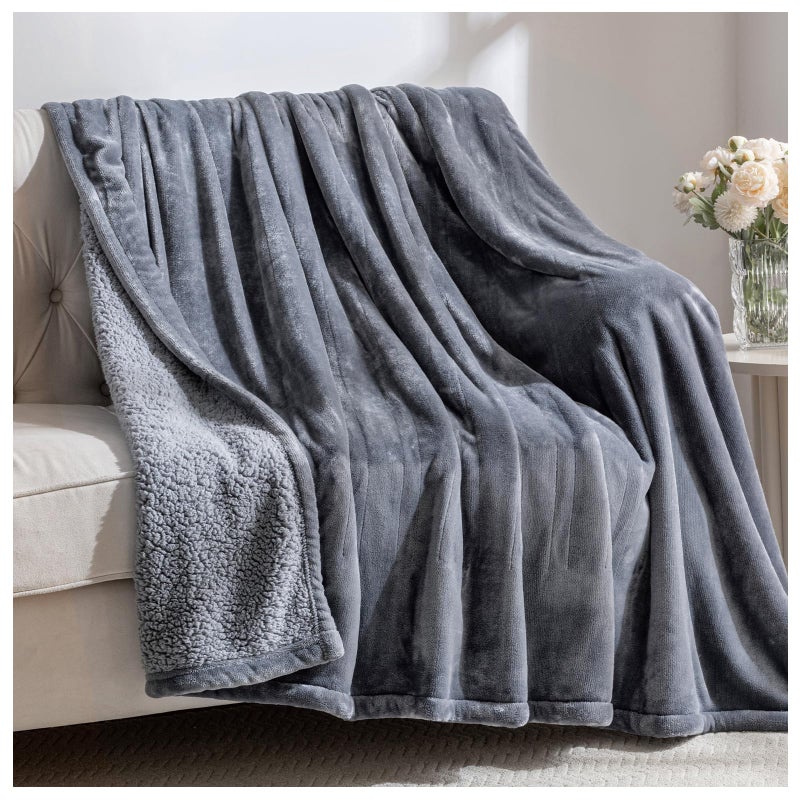 ceamorfco Heated Blanket Electric Full Size with 8 Heat Levels & 10 Time Settings, Heating Blanket with Flannel & Sherpa for Bed, Full Body, Couch, Home Office Use, Machine Washable, Warm Gift (Grey 72"x84") - Image 1