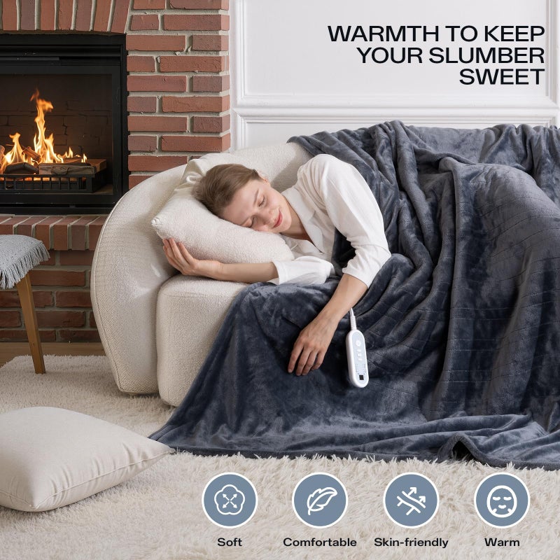 ceamorfco Heated Blanket Electric Full Size with 8 Heat Levels & 10 Time Settings, Heating Blanket with Flannel & Sherpa for Bed, Full Body, Couch, Home Office Use, Machine Washable, Warm Gift (Grey 72"x84") - Image 3