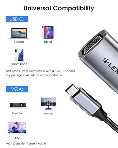 LENTION USB C to VGA Adapter,Type C to VGA Monitor Converter Compatible 2023-2016 MacBook Pro 13/15/16,New iPad/Surface/Mac Air,Surface,iPad,Chromebook,Dell XPS,Phone,More(CU606,Gray) - Image 2