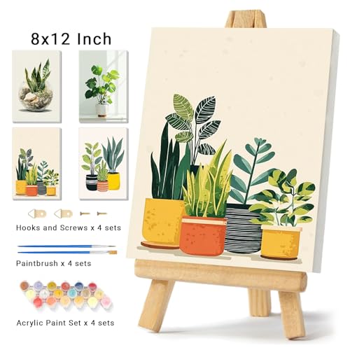 Banket 4 Pack Framed Paint By Numbers Kit for Adults Beginner Green Plant Adult Paint By Number Kits on Canvas Plants Painting By Numbers for Adults with Frame Diy Painting Kits for Home Wall Art 8x12 Inch - Image 2