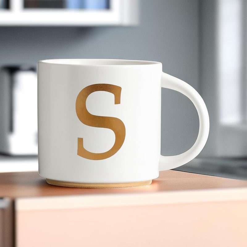 COLLECTIVE HOME  Monogram Ceramic Mugs 15 oz Golden Initial Coffee Cups Elegant Alphabet Tea Mugs Elegant Personalized Mug with Gift Box Unique Mug with Double Side Capital Letter S - Image 3