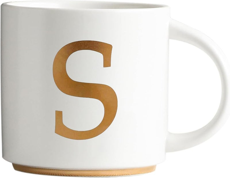 COLLECTIVE HOME  Monogram Ceramic Mugs 15 oz Golden Initial Coffee Cups Elegant Alphabet Tea Mugs Elegant Personalized Mug with Gift Box Unique Mug with Double Side Capital Letter S - Image 1