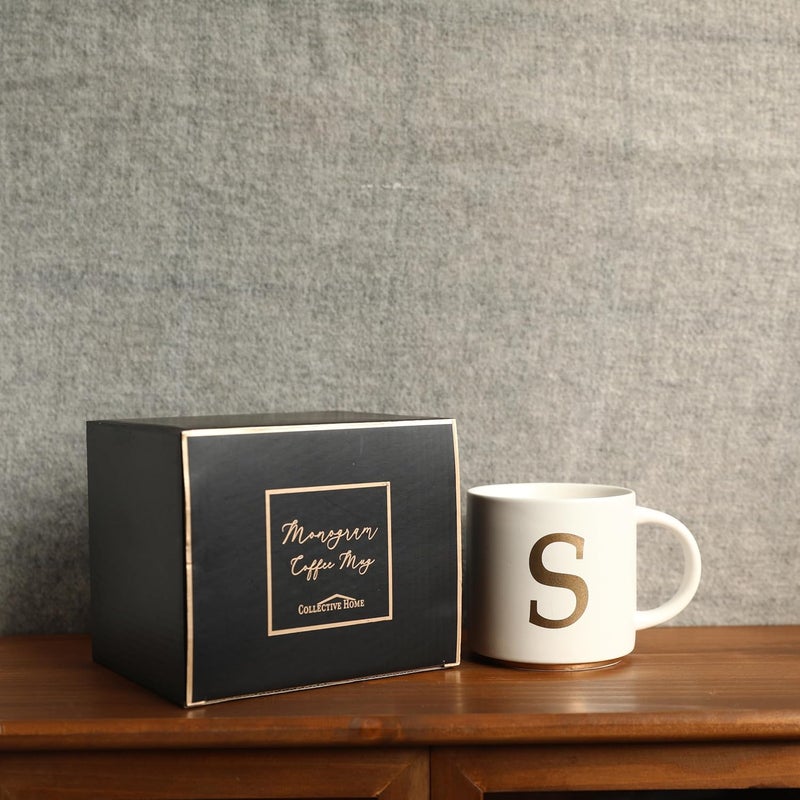 COLLECTIVE HOME  Monogram Ceramic Mugs 15 oz Golden Initial Coffee Cups Elegant Alphabet Tea Mugs Elegant Personalized Mug with Gift Box Unique Mug with Double Side Capital Letter S - Image 5