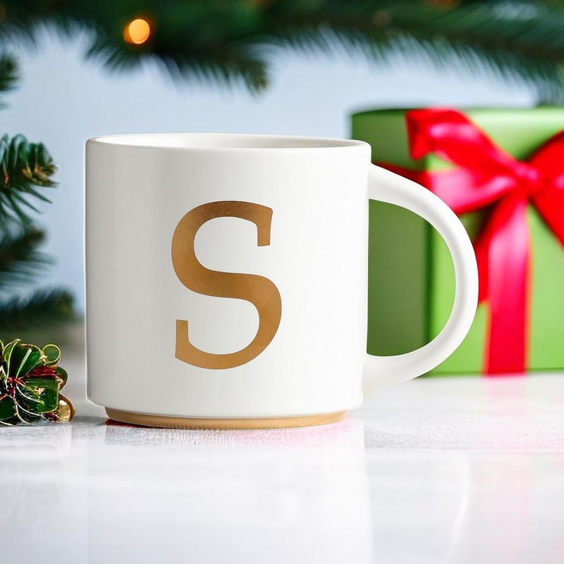 COLLECTIVE HOME  Monogram Ceramic Mugs 15 oz Golden Initial Coffee Cups Elegant Alphabet Tea Mugs Elegant Personalized Mug with Gift Box Unique Mug with Double Side Capital Letter S - Image 2