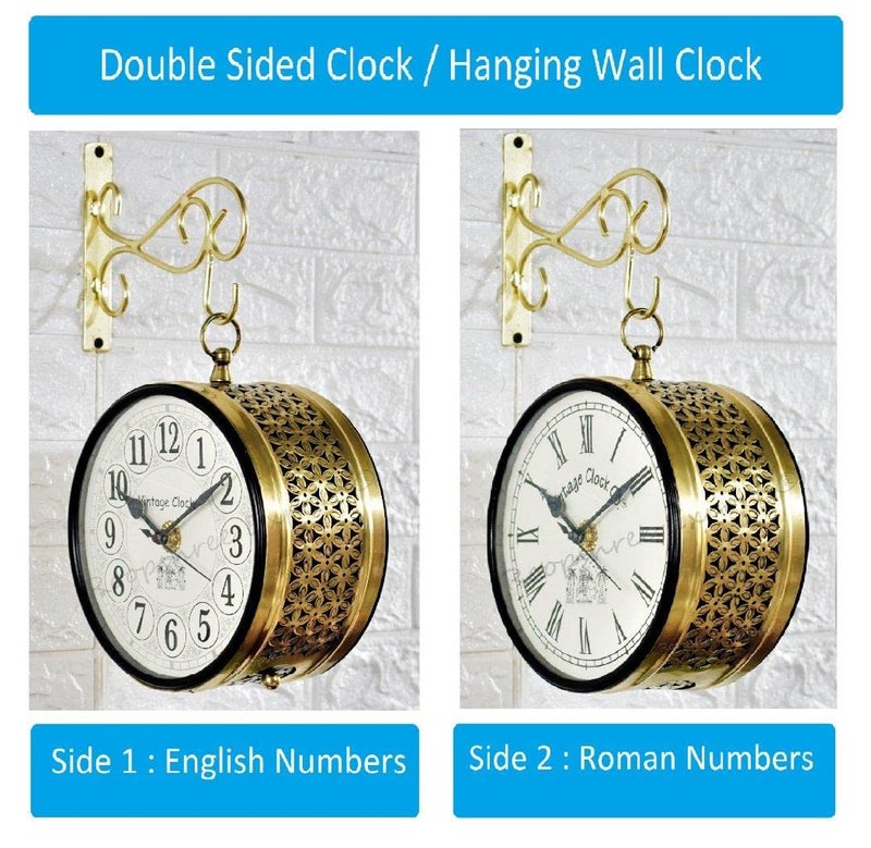Vintage Clock Handcrafted Double Side Wall Clock 1 Year Warranty / 65560-8-FHR - Image 2