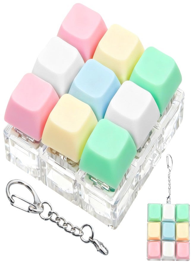 ILHSTY Keyboard Fidget Toy Clicker Fidget Keychain, 9-in-1 Stress Relief Desk Toys Decompression Button Keyboard with Removable Keycaps, Anxiety Relief Valentine's Day Gifts (5 Color-Yellow Pink Green) - Image 1