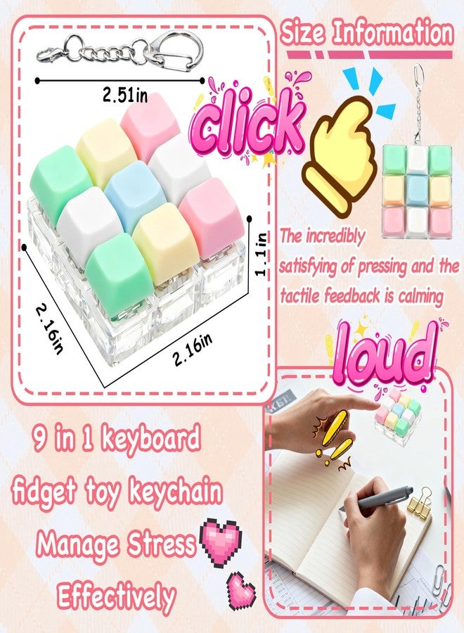 ILHSTY Keyboard Fidget Toy Clicker Fidget Keychain, 9-in-1 Stress Relief Desk Toys Decompression Button Keyboard with Removable Keycaps, Anxiety Relief Valentine's Day Gifts (5 Color-Yellow Pink Green) - Image 5