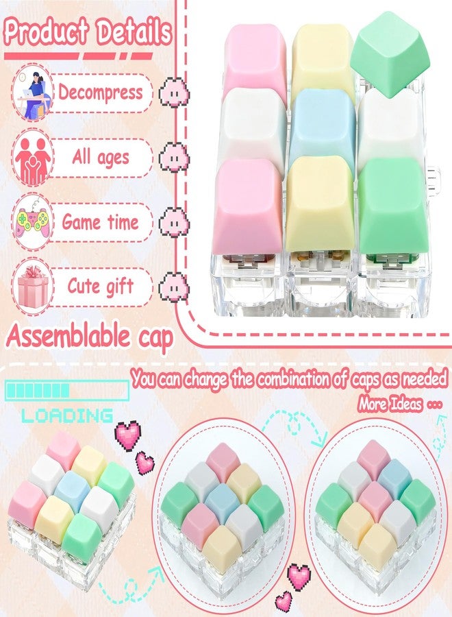 ILHSTY Keyboard Fidget Toy Clicker Fidget Keychain, 9-in-1 Stress Relief Desk Toys Decompression Button Keyboard with Removable Keycaps, Anxiety Relief Valentine's Day Gifts (5 Color-Yellow Pink Green) - Image 2