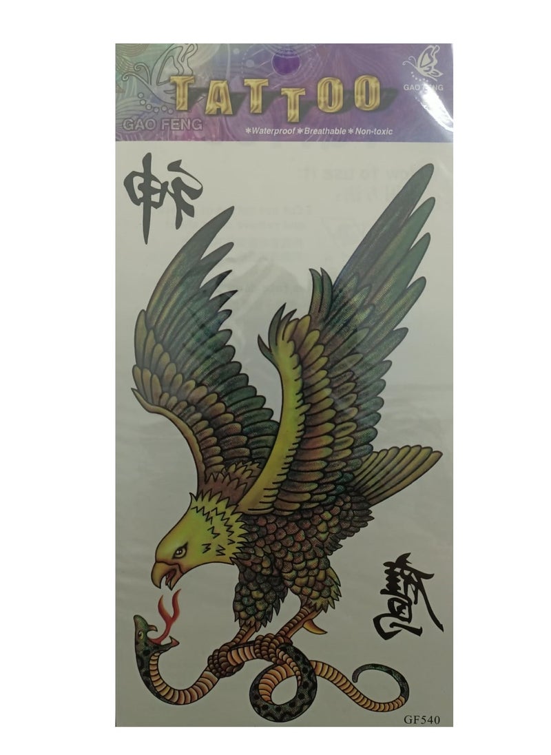 Generic Temporary tattoo in the form of an eagle holding a colorful snake with a distinctive and attractive design  - Image 1