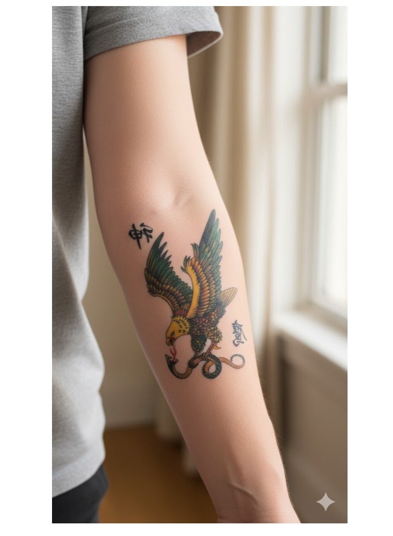 تاتؤ مؤقت علي شكل نسر يحمل ثعبانًا ملونة بتصميم مميز جذاب - Image 4