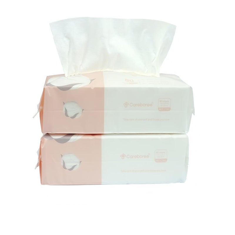 Careboree Extra Thick Dry Wipe, Disposable Face Drying Towel 100% Cotton, Lint-Free Cotton Tissues (2 Pack) - Image 1