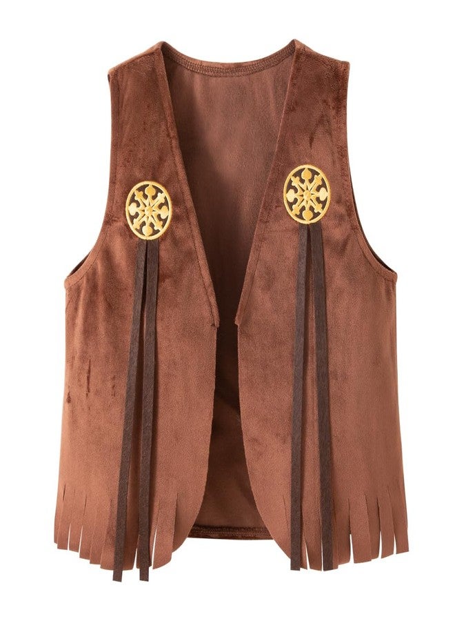 stylesilove Baby Toddler Girls Brown Fringe Vest, Skirt, Bandana and Hat 4pcs Western Cowgirl Clothing Set (Brown, 4-5 Years) - Image 2