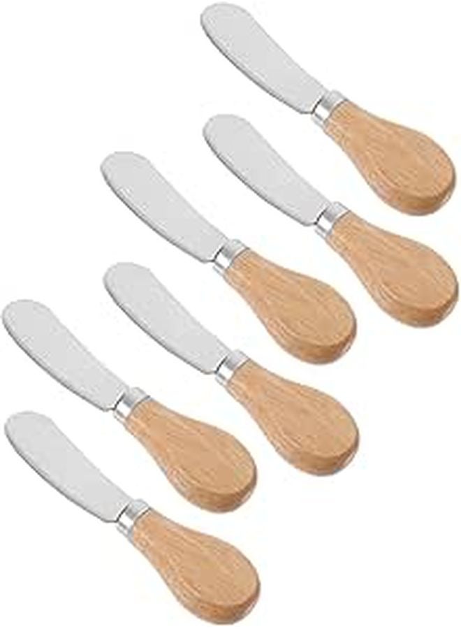 6 Piece Stainless Steel Cheese Spreader Set With Wood Handle For Charcuterie Boards - Image 1