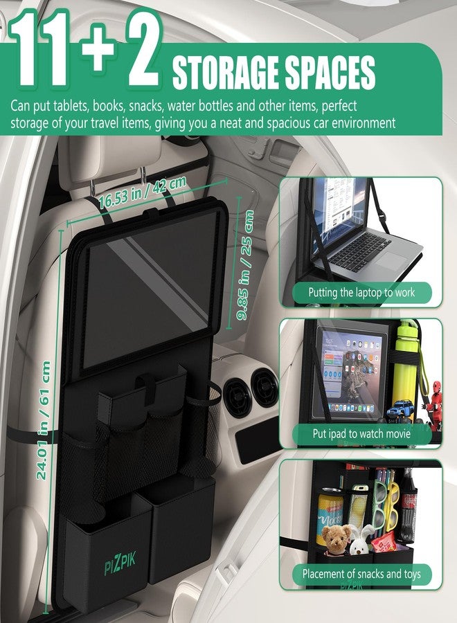 Plzpik Car Backseat Organizer with Tablet Holder,11 Storage Pockets with Foldable Food Tray, Protector Kick Mats for Kids, Travel Accessories Organizer -Black 1 Pack - Image 2