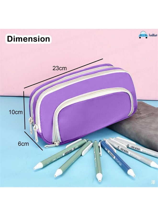 فنبلاست حافظة أقلام فن بلاست كبيرة السعة، متعددة الجيوب، بسحاب مزدوج، محمولة، حافظة أقلام أنيقة، حافظة أقلام كاواي، حقائب لطيفة للفتيات، حقيبة تنظيم أدوات مكتبية (أرجوانية) - Image 3