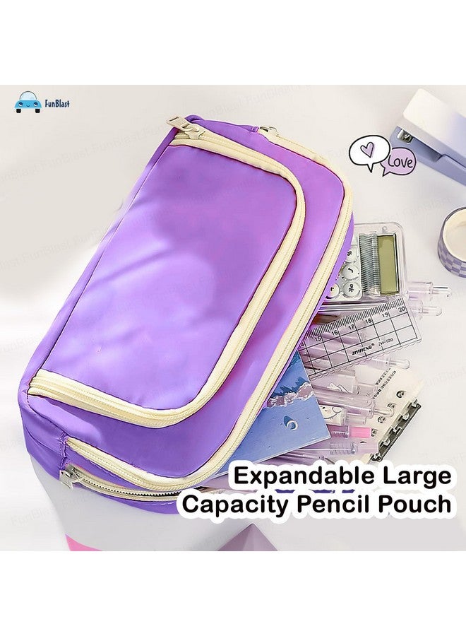 فنبلاست حافظة أقلام فن بلاست كبيرة السعة، متعددة الجيوب، بسحاب مزدوج، محمولة، حافظة أقلام أنيقة، حافظة أقلام كاواي، حقائب لطيفة للفتيات، حقيبة تنظيم أدوات مكتبية (أرجوانية) - Image 4