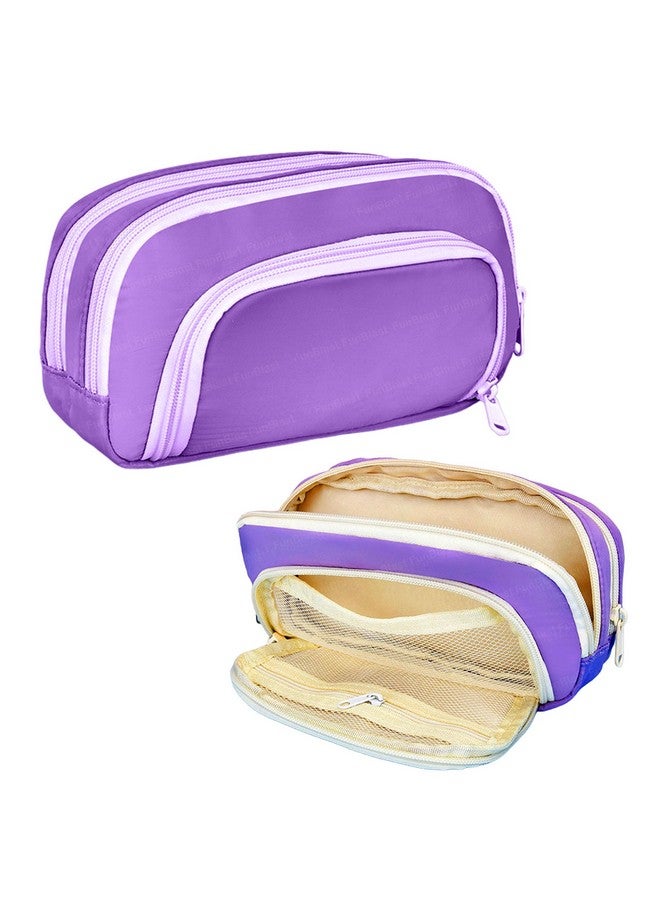 فنبلاست حافظة أقلام فن بلاست كبيرة السعة، متعددة الجيوب، بسحاب مزدوج، محمولة، حافظة أقلام أنيقة، حافظة أقلام كاواي، حقائب لطيفة للفتيات، حقيبة تنظيم أدوات مكتبية (أرجوانية) - Image 1