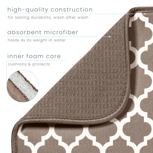 S&T INC. Dish Drying Mat XL, 18” x 24”, Absorbent Microfiber Kitchen Counter Mat, Dish Drying Pad for Dishes, Utensils, Pots and Pans, Extra Large, Taupe Trellis - Image 3
