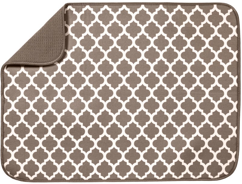 S&T INC. Dish Drying Mat XL, 18” x 24”, Absorbent Microfiber Kitchen Counter Mat, Dish Drying Pad for Dishes, Utensils, Pots and Pans, Extra Large, Taupe Trellis - Image 1