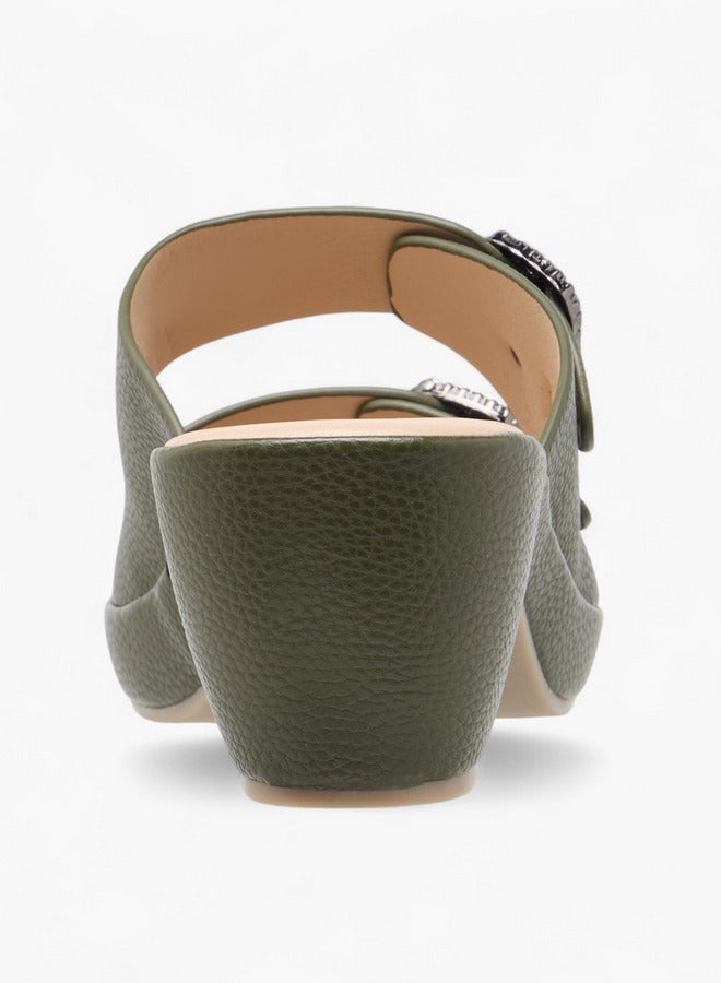 Le Confort Women's Textured Slip-On Comfort Sandals with Embellished Buckle Accent and Block Heels - Image 5