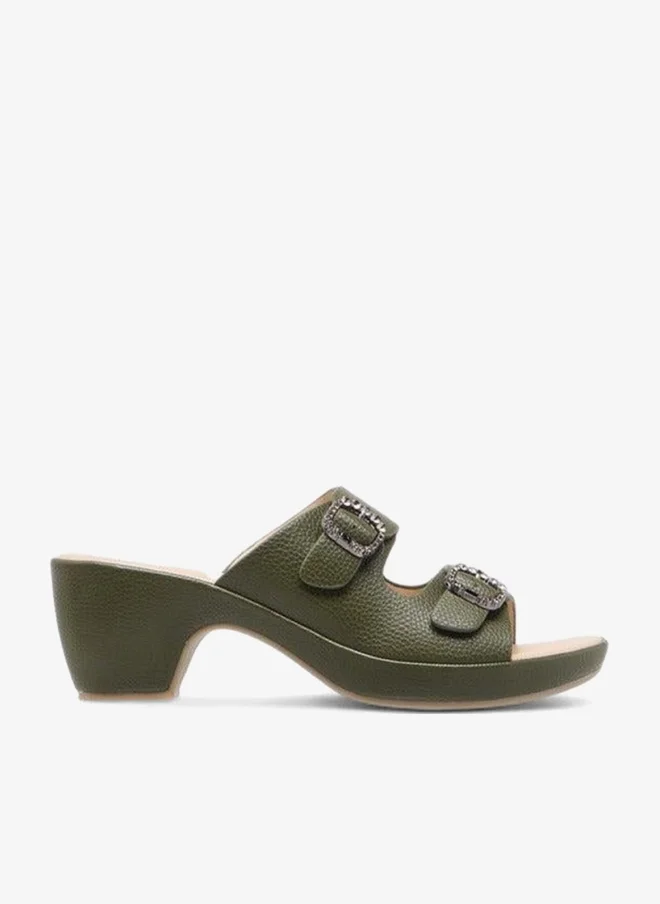 لو كونفورت صنادل نسائية مريحة سهلة الارتداء بنعل سميك مزينة بإبزيم وكعب بلوك