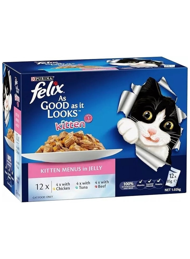 Purina Felix FELIX Kitten As Good as it Looks Kitten Menus in Jelly Wet Cat Food 12 x 85g 