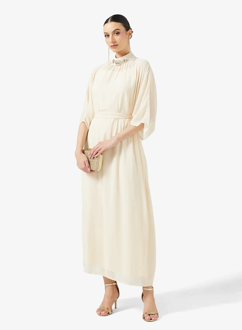 Kaftan With Embellished Neck