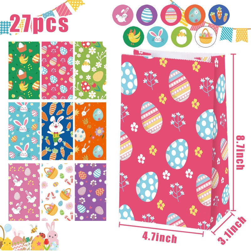 JOHOUSE 27 Pack Easter Treat Bags, 4.7" x 3.1" x 8.7" Paper Bags with Stickers for Kids Easter Party Favors Cookies Lunch Goodie - Image 2