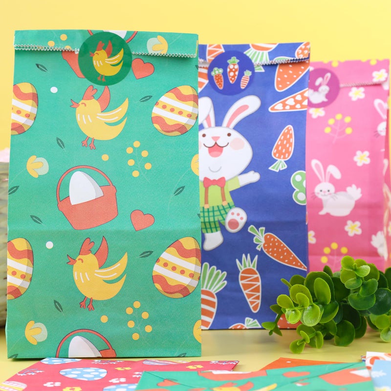JOHOUSE 27 Pack Easter Treat Bags, 4.7" x 3.1" x 8.7" Paper Bags with Stickers for Kids Easter Party Favors Cookies Lunch Goodie - Image 5